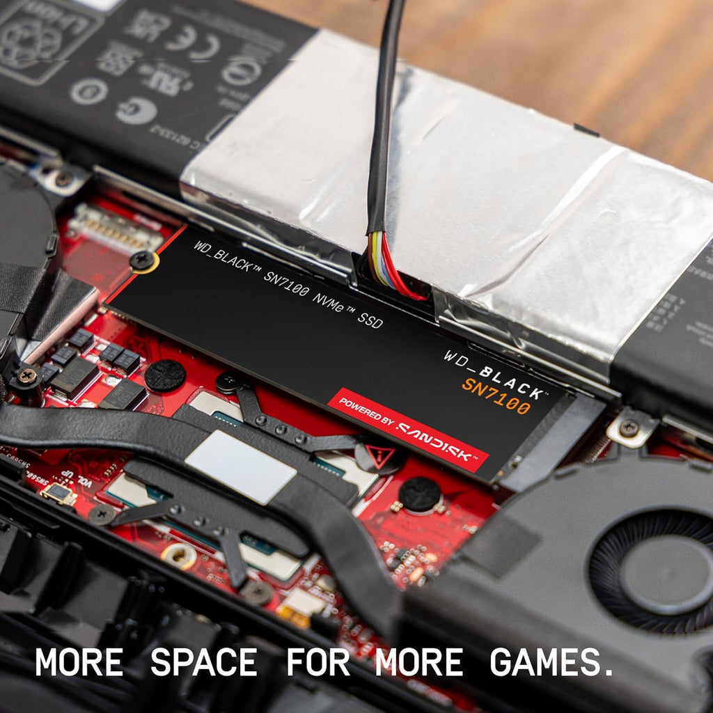 WD_Black SN7100 1TB NVMe SSD - Gen4 PCIe, M.2 2280, Up to 7,250 MB/s Read Speed, Up to 6,900 MB/s Write Speed, Next Gen TLC 3D NAND, for Laptops, Handheld Gaming Devices - WDS100T4X0E