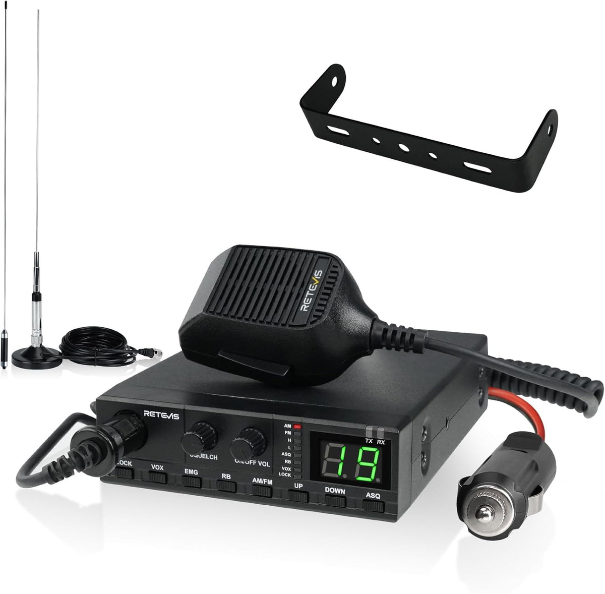 Retevis MB2 40-Channel AM/FM CB Radio Kit, Long Range Radio with Antenna for Trucker Stop, Emergency Channel 9/19, VOX, Easy to Use, with Cigarette Lighter Fixed-Mount