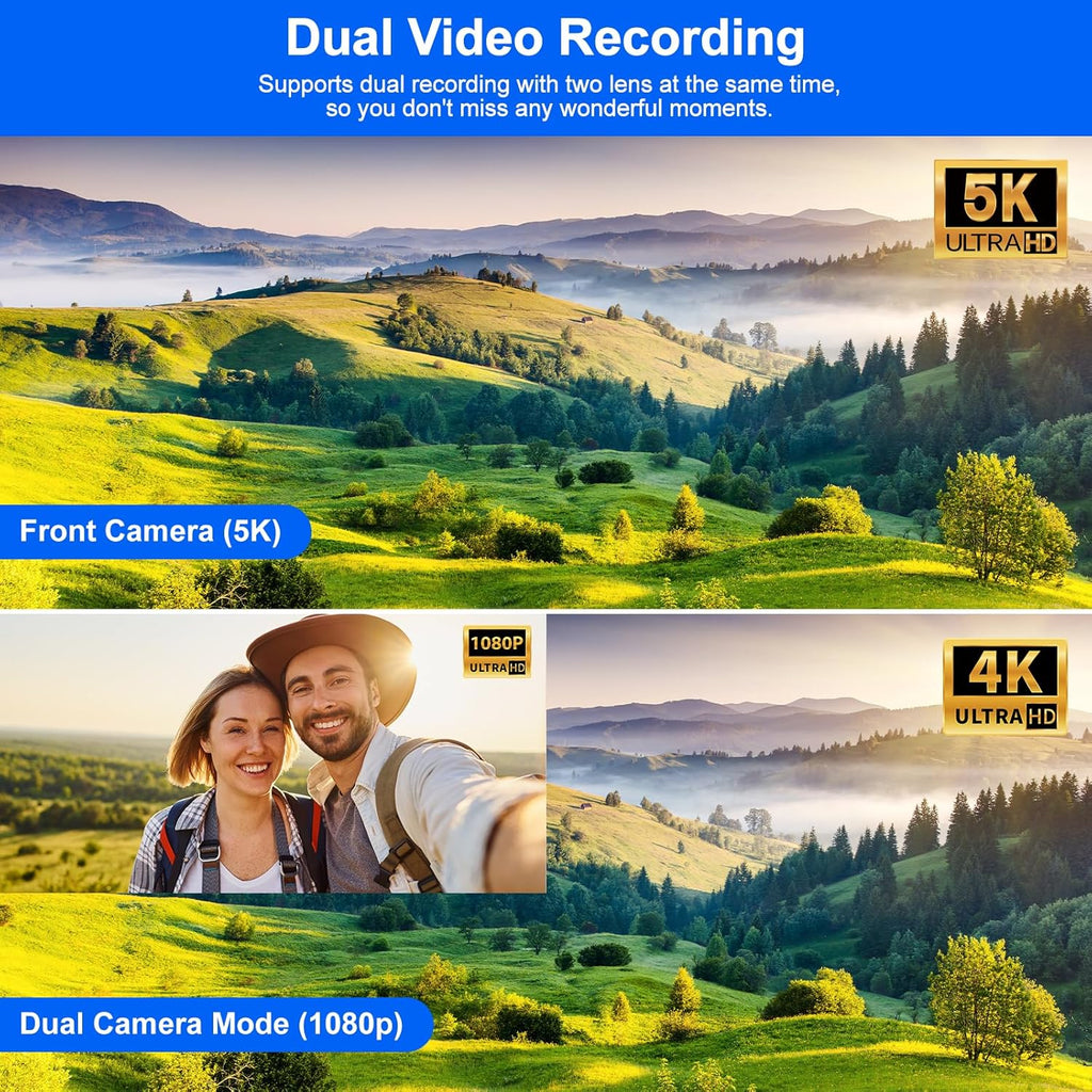 Camcorder Video Camera 5K 56MP - Dual Lens Vlogging Camera for YouTube with Night Vision 16X Digital Zoom 3" 270° Flip Touchscreen, 64GB Card, Microphone, Remote - Video Recorder for Content Creators