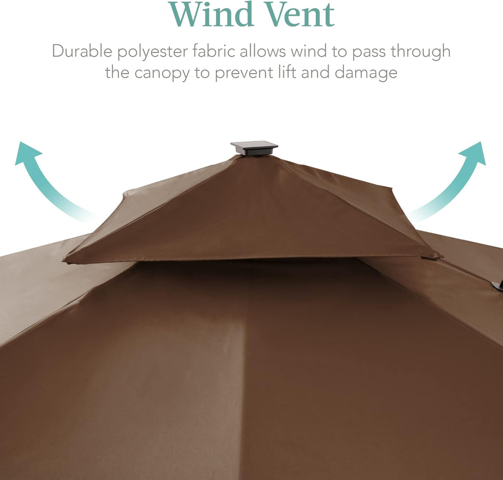 Best Choice Products 10x10ft Cantilever Patio Umbrella w/Base Included, Solar LED Lights 360 Rotation Large Offset Hanging Outdoor Shade for Deck Pool Backyard w/Stand – Brown