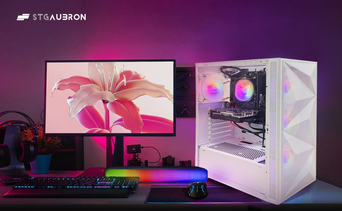 STGAubron Gaming PC Desktop Computer, Intel Core i7 up to 3.9G, GeForce RTX 3050 6G, 32GB RAM, 512GB SSD, WiFi 6, BT 5.0, RGB Fan x 4, Windows 11 Home, White