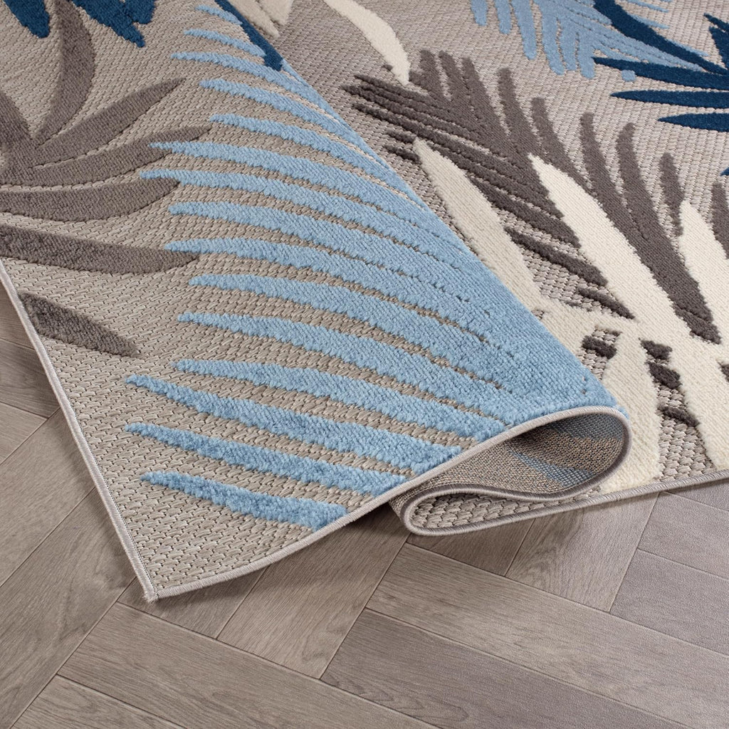 Rugshop Indoor/Outdoor Palm Leaf Area Rug, Non-Shedding Easy-Care Design for Backyard, Deck and Outdoor Lounge, Blue, 10' X 14'