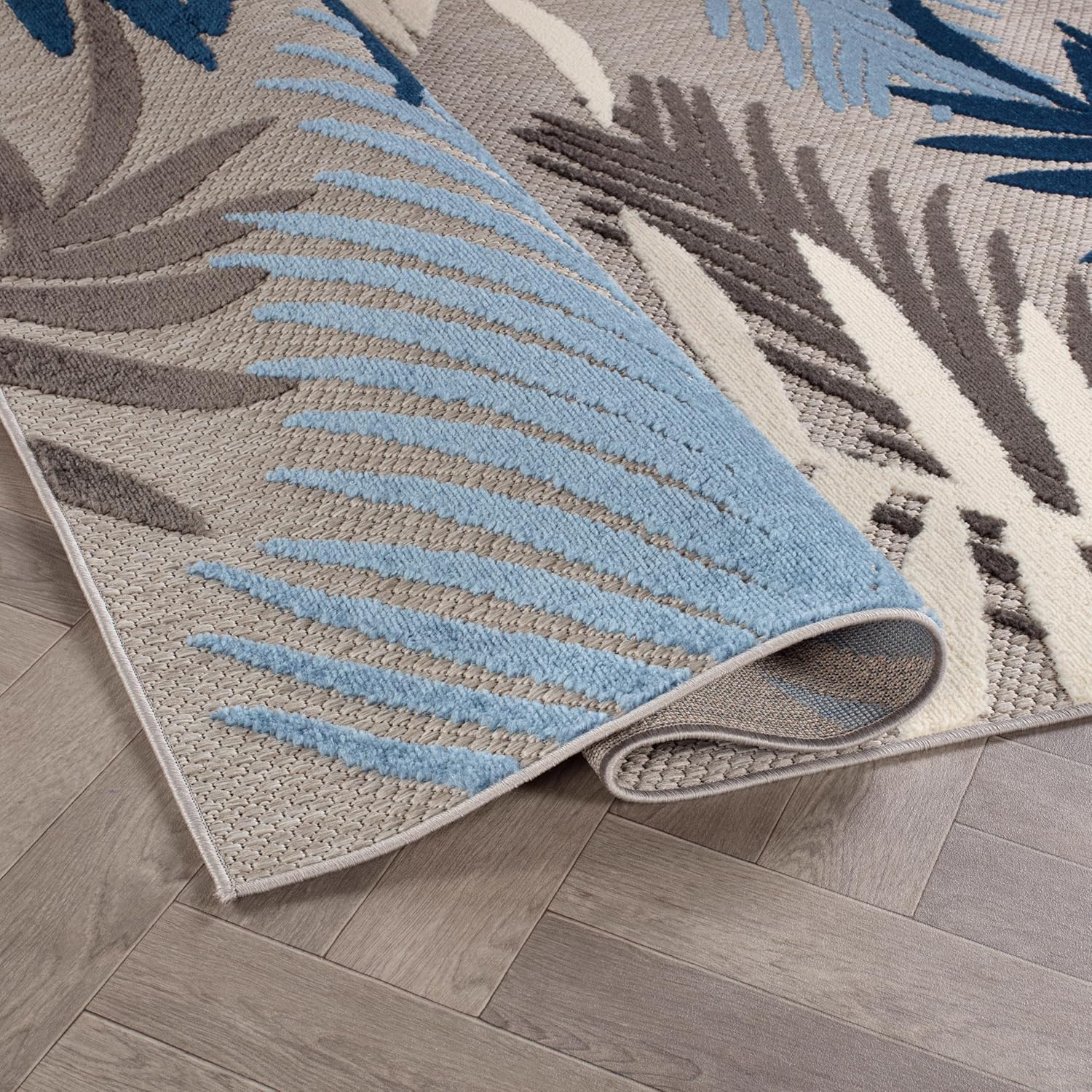 Rugshop Indoor/Outdoor Palm Leaf Area Rug, Non-Shedding Easy-Care Design for Backyard, Deck and Outdoor Lounge, Blue, 10' X 14'