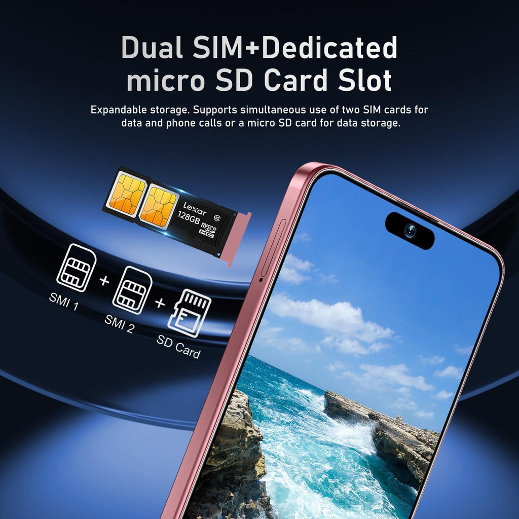 17 PMAX 12GB+512GB Smartphone Unlocked Cell Phone,6.99" HD Screen Android 15 5G Phones,Battery 7000mAh Unlocked The Phone,Fingerprint Button Unlock/GPS/Face ID/Dual SIM/5G (Rose Gold)