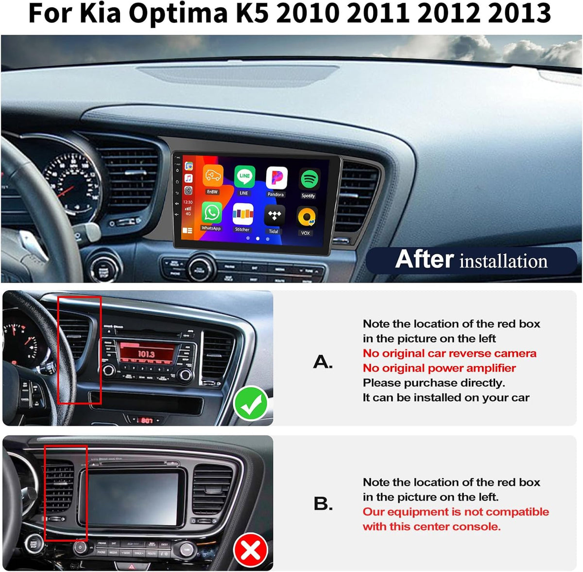 2+64G Android 15 Car Stereo for Kia Optima K5 2010 2011 2012 2013 with Wireless Carplay Android Auto,9" Touchscreen Car Radio with WiFi GPS Mirror Link Bluetooth EQ FM RDS SWC