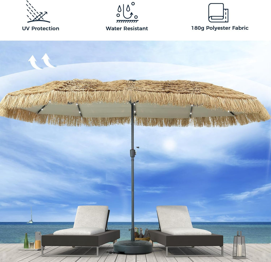 GDY 13/15 FT Tiki Outdoor Umbrella Patio Table Umbrella(Optional with Light or Base), Market Umbrella, with Crank for Garden, Lawn, Deck, Backyard & Pool