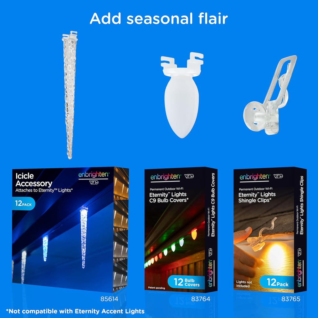 Enbrighten Eternity Permanent Outdoor Lights, 100ft with 72 RGBWIC LED Lights, App‑Controlled, Cuttable, Christmas, Accent & Year‑Round Eave Lighting, Works with Alexa & Google Home, 81103