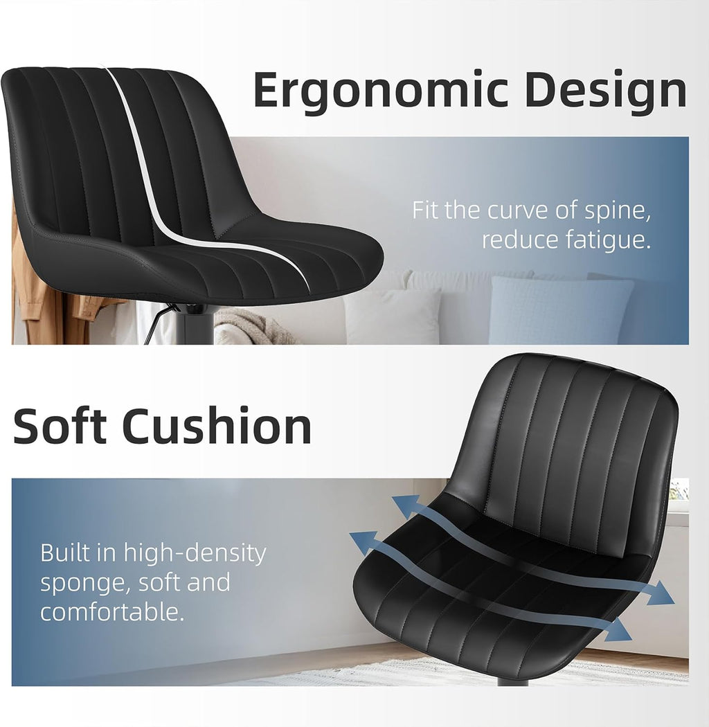 Youhauchair Bar Stools Set of 3, Swivel Counter Height Barstools with Back, Adjustable PU Leather Bar Chairs, Modern Armless Kitchen Island Stool, Black