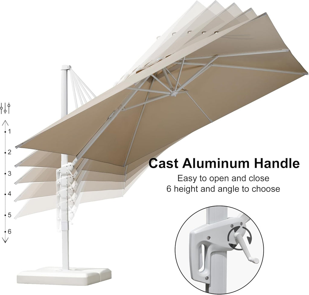 PURPLE LEAF 10 FT White Cantilever Umbrella With Base, Patio Umbrella Outdoor Offset Aluminum Umbrella Windproof with 360° Rotation for Deck Pool Garden, Beige