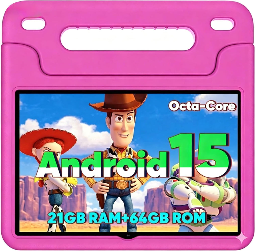 WXUNJA Android 15 Kids Tablet, 2025 Upgraded 10.1 Inch Tablets with Octa-core Processor, 6000mAh Battery, Kid Space, Parental Control,Pre-Loaded Kids Apps, 2.4/5GHZ Dual WiFi, Case Included, Red