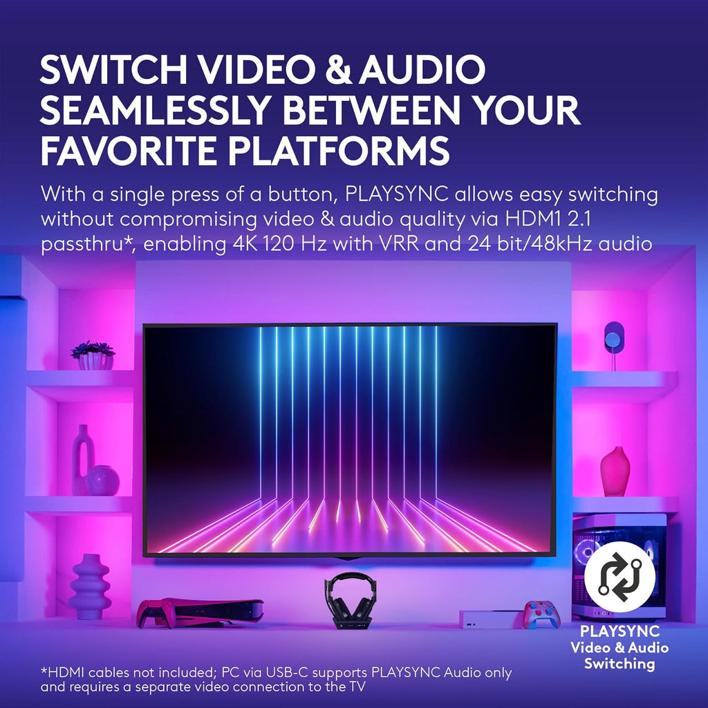 Logitech G Astro A50 X Multi-Platform Wireless Gaming Headset + Base Station for PS5/Xbox/PC: PLAYSYNC Video & Audio Switcher, HDMI 2.1 4K 120Hz VRR,