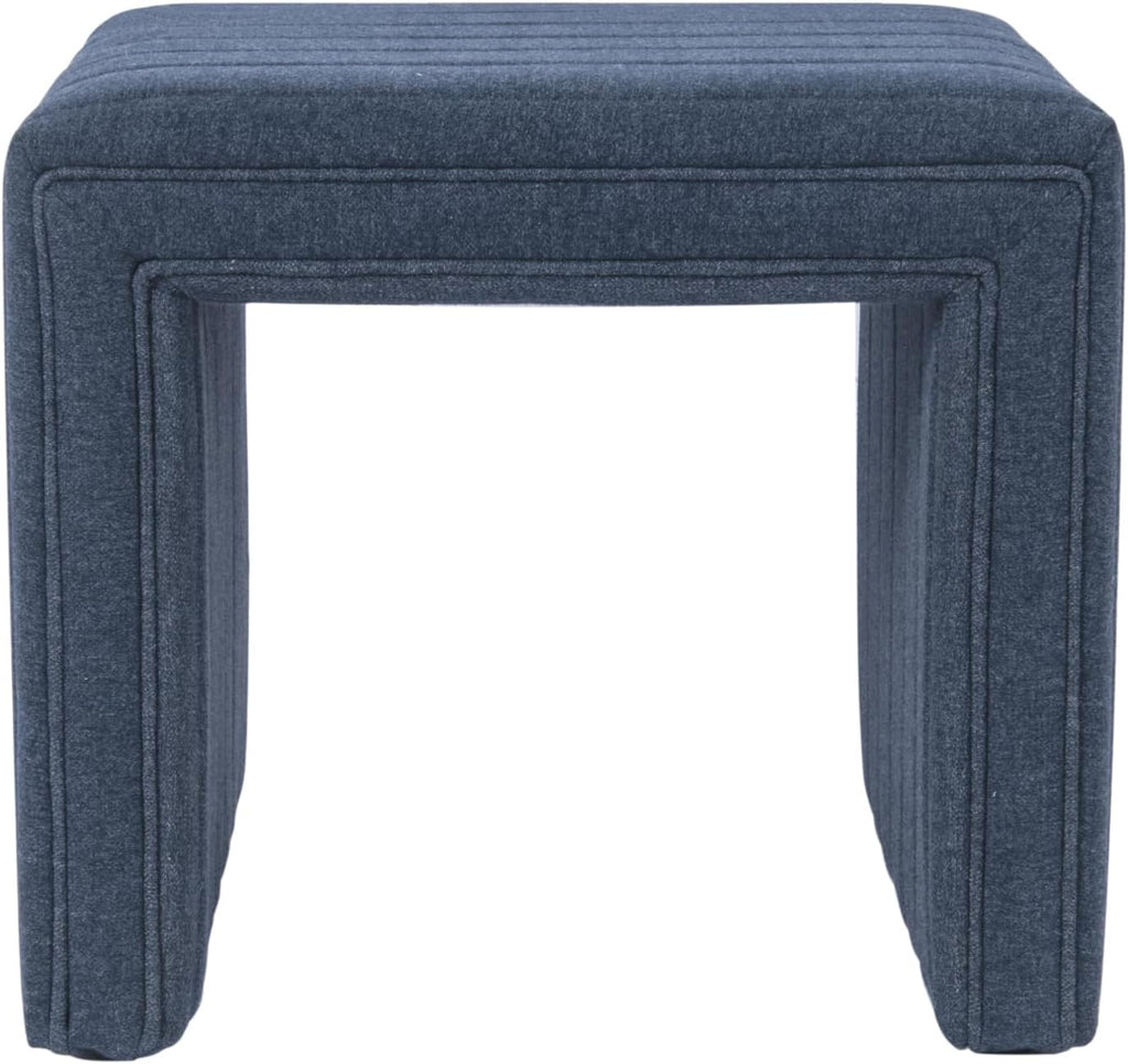 HomePop Modern Channel Tufted Ottoman|Homepop Home Décor|Ottoman for Living Room & Bedroom - Blue Woven Fabric