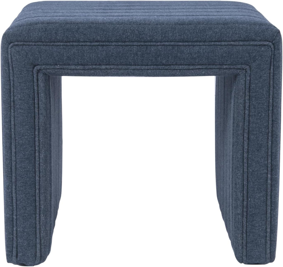 HomePop Modern Channel Tufted Ottoman|Homepop Home Décor|Ottoman for Living Room & Bedroom - Blue Woven Fabric