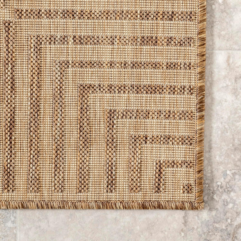 Nuloom Asha Light Brown/Ivory, 9'6" x 12', Casual, Striped Border, Soft and Cozy, High Traffic, Stain Resistant, Easy Clean, Durable Area Rug for Indoor/Outdoor Patio, Deck, Porch, Garden, Courtyard