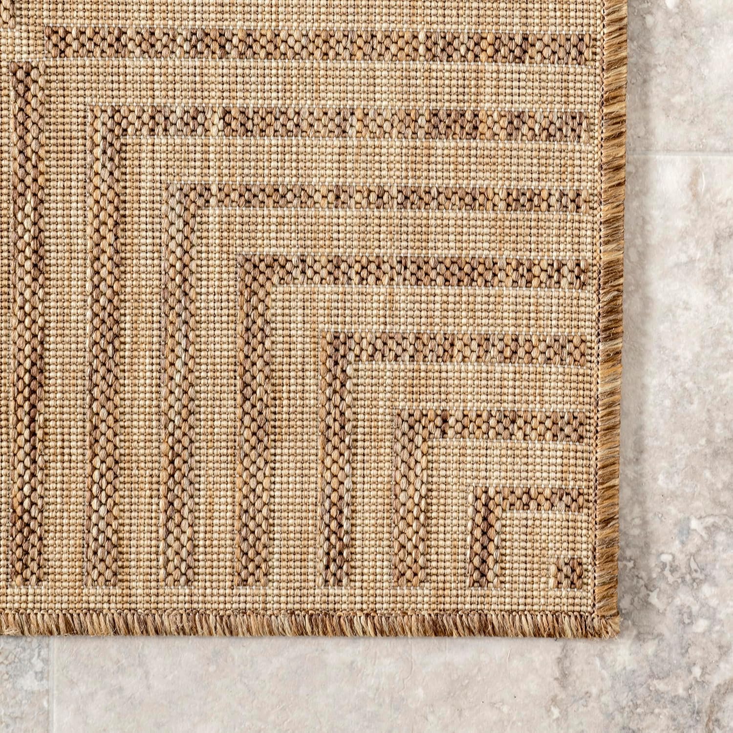 Nuloom Asha Light Brown/Ivory, 9'6" x 12', Casual, Striped Border, Soft and Cozy, High Traffic, Stain Resistant, Easy Clean, Durable Area Rug for Indoor/Outdoor Patio, Deck, Porch, Garden, Courtyard