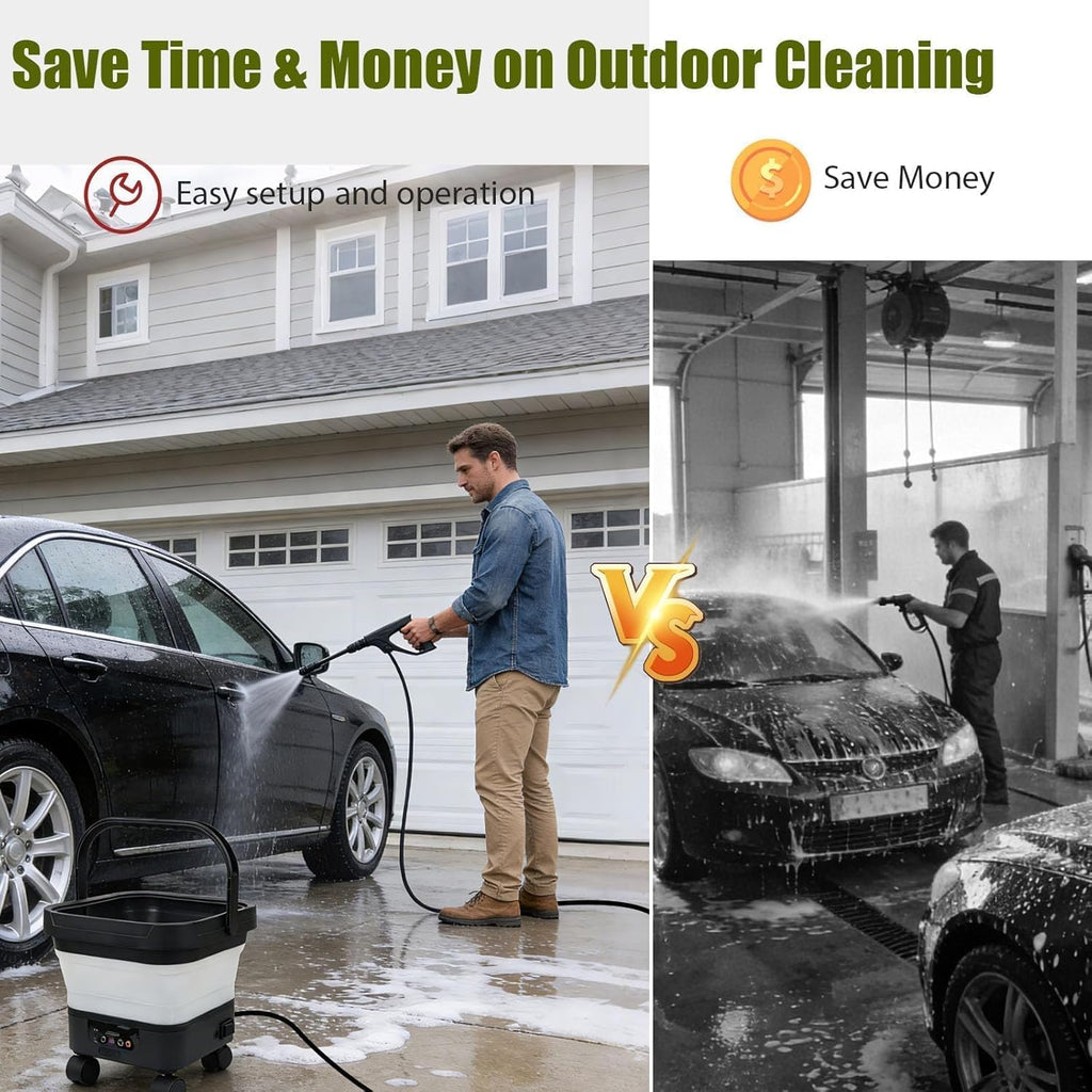 Portable Cordless Washer with 3.4Gal Tank, 580PSI, 7-Level Adjustable Sprayer, 360° Rotating Nozzle, 23FT Hose, 20000mAh Battery, Foldable Design with Wheels for Car, Camping, Garden