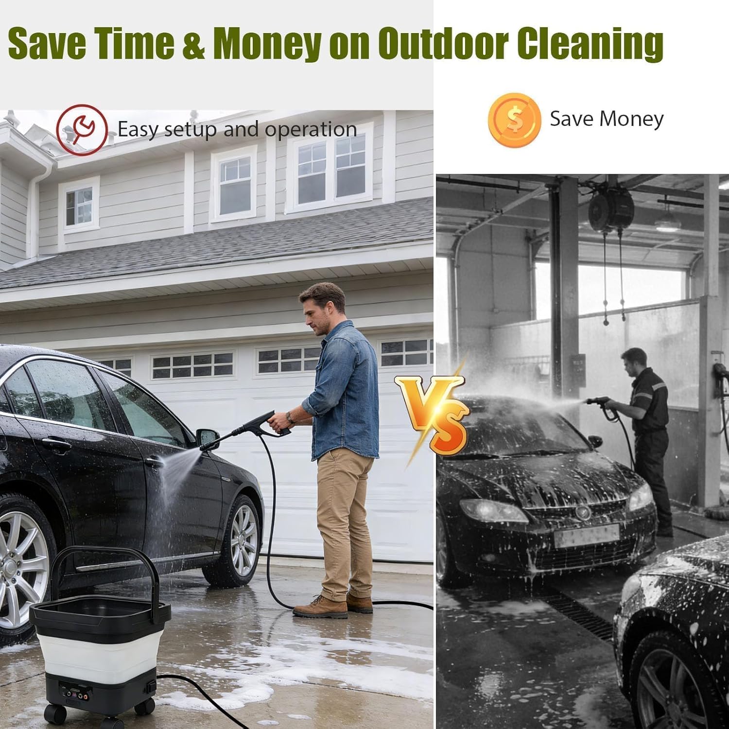Portable Cordless Washer with 3.4Gal Tank, 580PSI, 7-Level Adjustable Sprayer, 360° Rotating Nozzle, 23FT Hose, 20000mAh Battery, Foldable Design with Wheels for Car, Camping, Garden