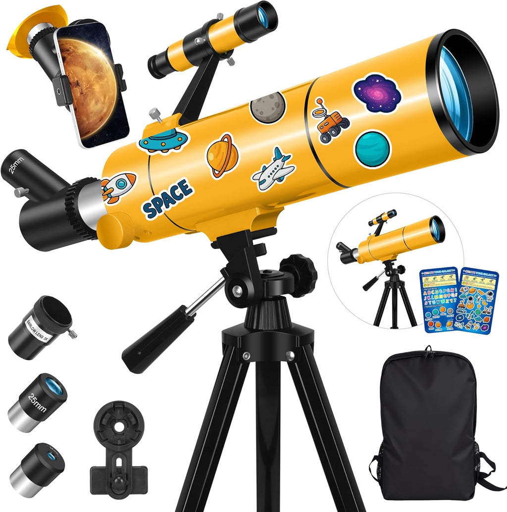 MEEZAA Telescope for Adults & Kids, 80mm Aperture 500mm Portable Refractor Telescope for Astronomy Beginners, Professional Travel Astronomical Telescopes with Tripod, Stickers, Phone Adapter, Backpack
