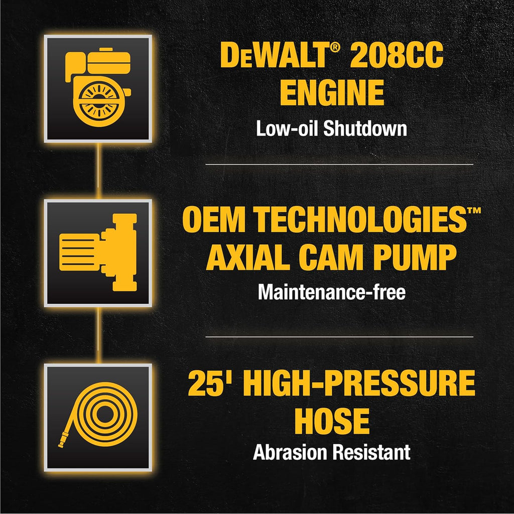 DeWalt 3300 PSI Gas Pressure Washer, 5 Nozzles, Spray Gun, Wand, 25-ft. Hose, DXPW3300-S, 49-State