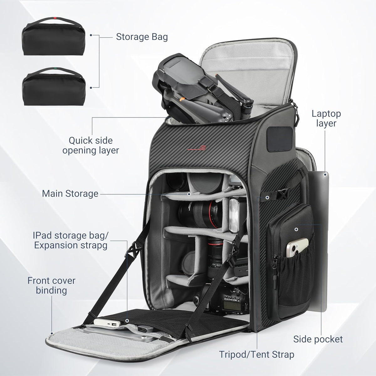 STARTRC VCR Camera Backpack Professional Bag 40L DSLR/SLR Mirrorless Travel Case Photography Tactical Compartment for Canon/Nikon/Sony Camera Holder Tripod Lens Laptop (Only Backpack)