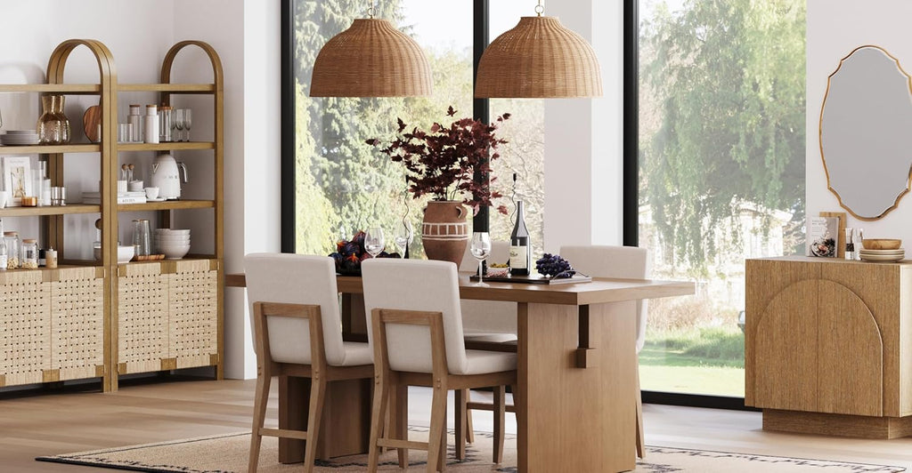Nathan James Augustine Modern Farmhouse Rattan Pendant Light, Rattan Chandelier Pendant Lamp Shade for Kitchen or Living Room