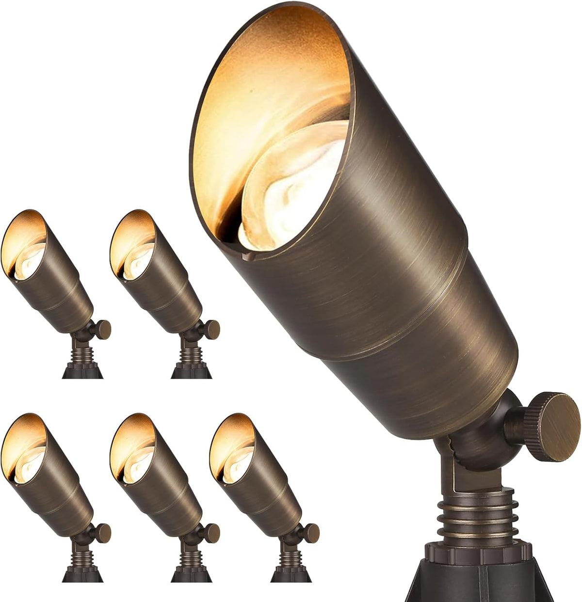 Gardencoin Solid Brass Outdoor Landscape Spotlights, 12V Heavy Duty Low Voltage LED Spot Light Waterproof for Garden and Yard Up Lighting, Bronze Accent Lighting Fixture Without MR16 Bulb, 6 Pack