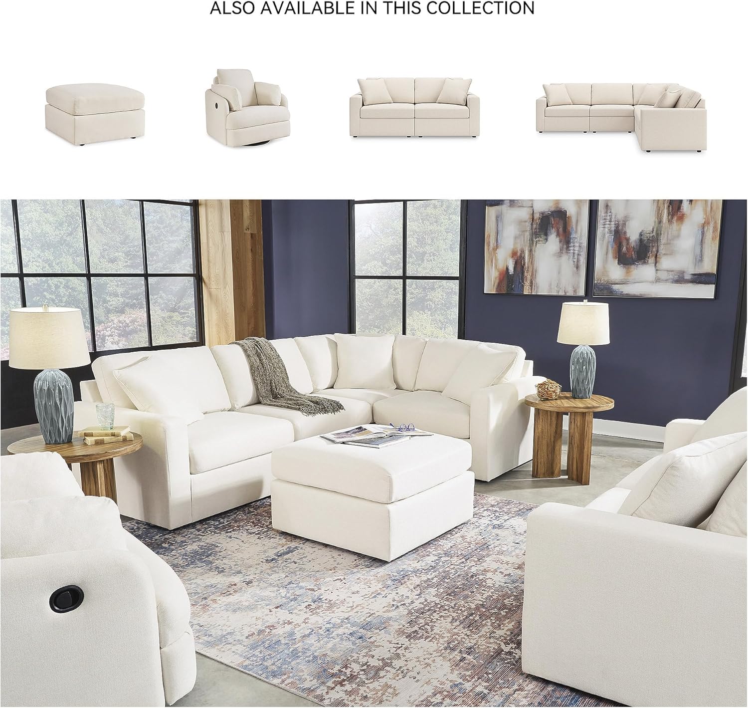 Signature Design by Ashley Modmax Modern Stain Resistant Oversized Accent Ottoman with Foam Cushion, Beige