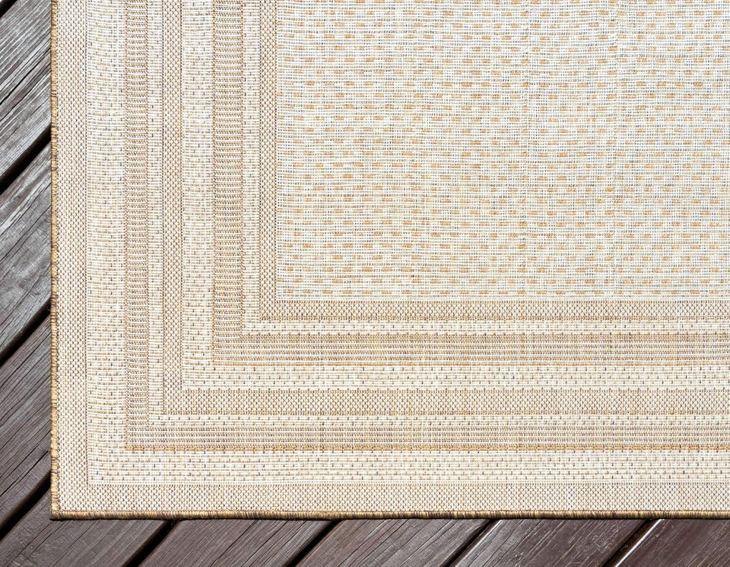 Unique Loom Outdoor Border Collection Area Rug - Multi Border (7' 1" x 10' Rectangle Tan/Light Brown)