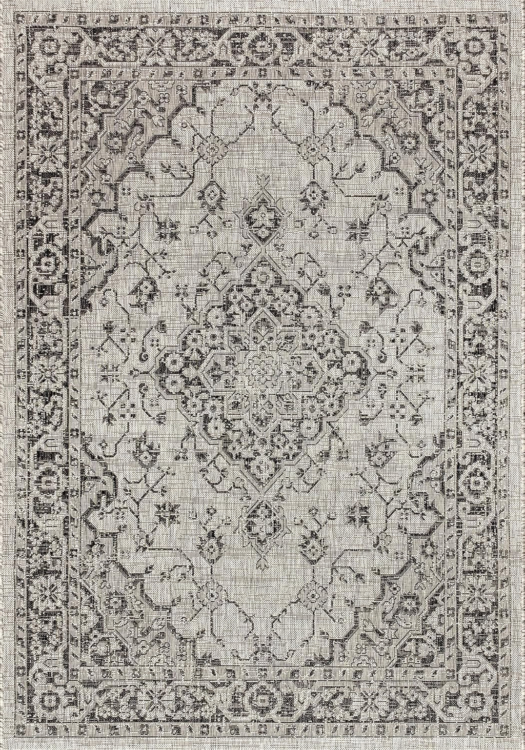 JONATHAN Y Boho Medallion Indoor Outdoor Area Rug 8X10 Gray/Black, Rozetta Textured Weave for Backyard, Patio, Porch, Easy-Cleaning, High Traffic, Pet-Friendly, Non-Shedding (SMB102D-8)
