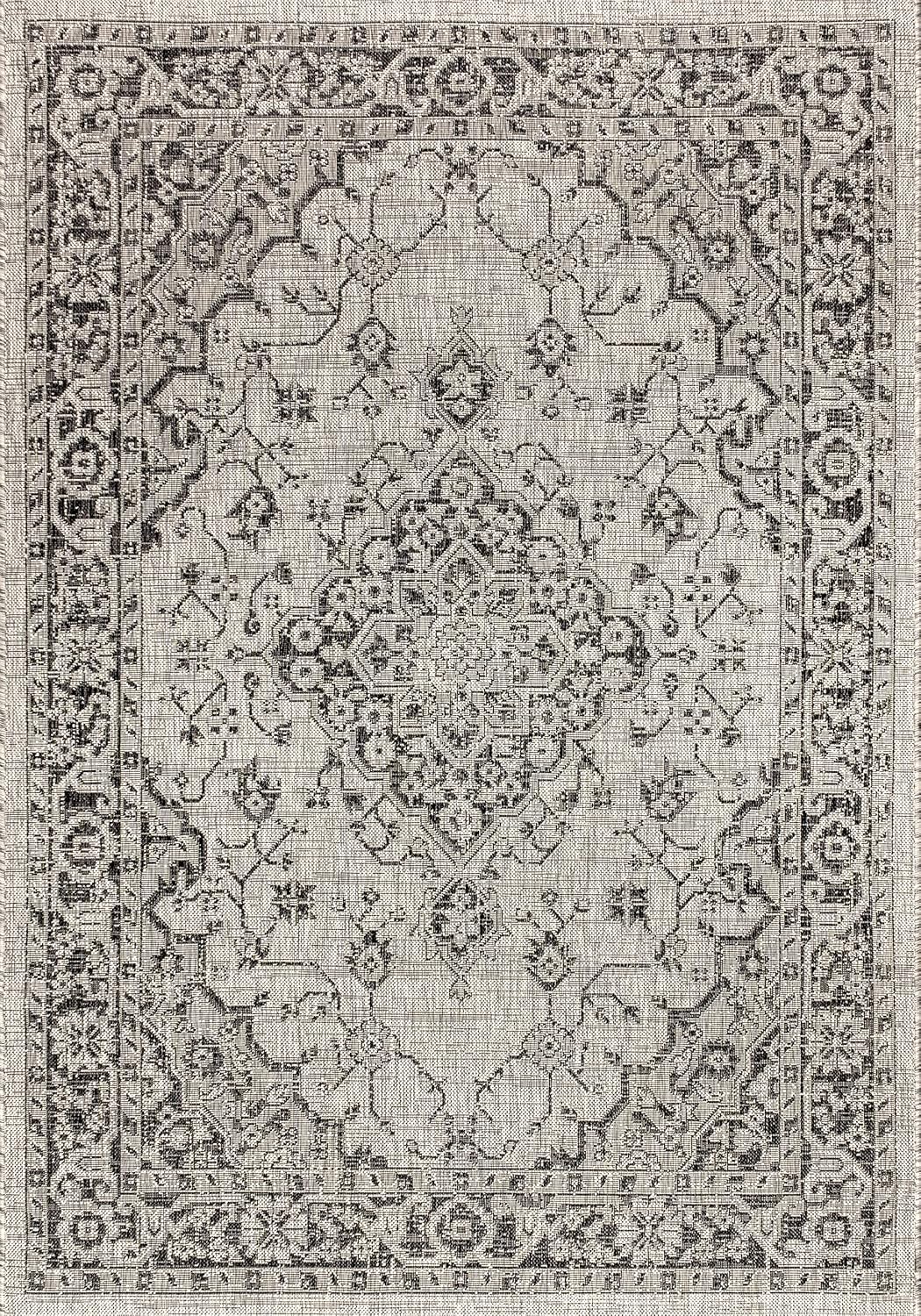 JONATHAN Y Boho Medallion Indoor Outdoor Area Rug 8X10 Gray/Black, Rozetta Textured Weave for Backyard, Patio, Porch, Easy-Cleaning, High Traffic, Pet-Friendly, Non-Shedding (SMB102D-8)