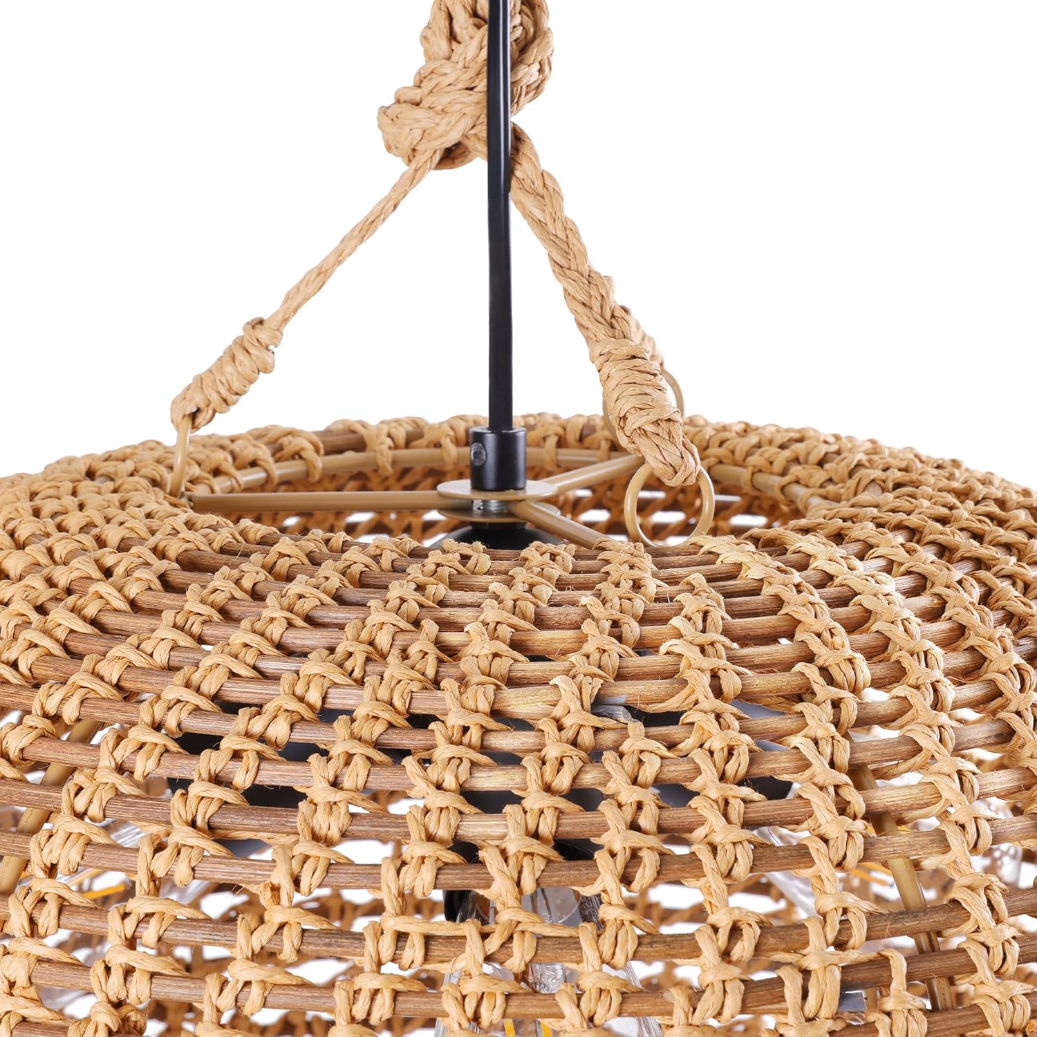 LamQee 18 Inch Rattan Farmhouse Chandelier, 3-Lights Boho Large Pendant Light with Dome Wicker Shade, Rustic Hand Woven Hanging Lighting Fixture for Dining Room, Kitchen Island, Entryway, Foyer