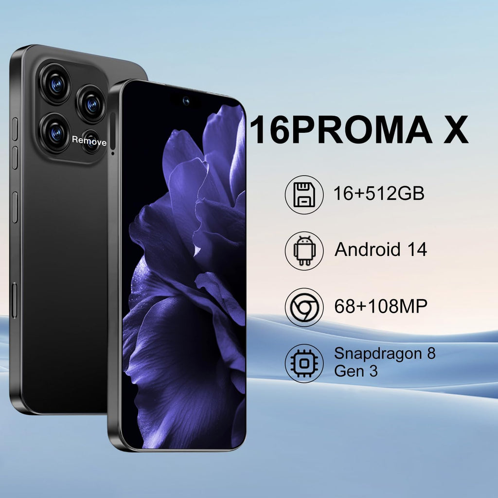 16PM Smartphone: Massive 6.99" FHD+ Screen | Epic 7000mAh Battery Life | 16+512GB Extreme Speed | 108MP Pro Camera | Unlocked Android | Superior to 12GB RAM (Black)
