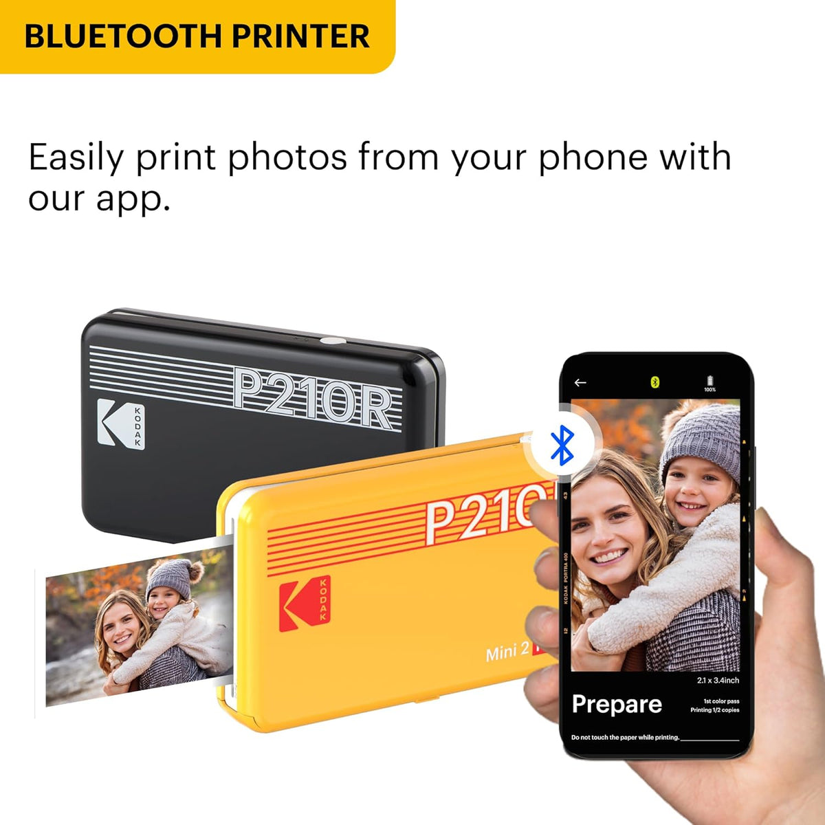 KODAK Mini 2 Retro 2x3 Portable Photo Printer, 38 Sheets, Bluetooth Smartphone Printer for iPhone & Android, Instant Color Prints, 4PASS Dye Sublimation, Yellow