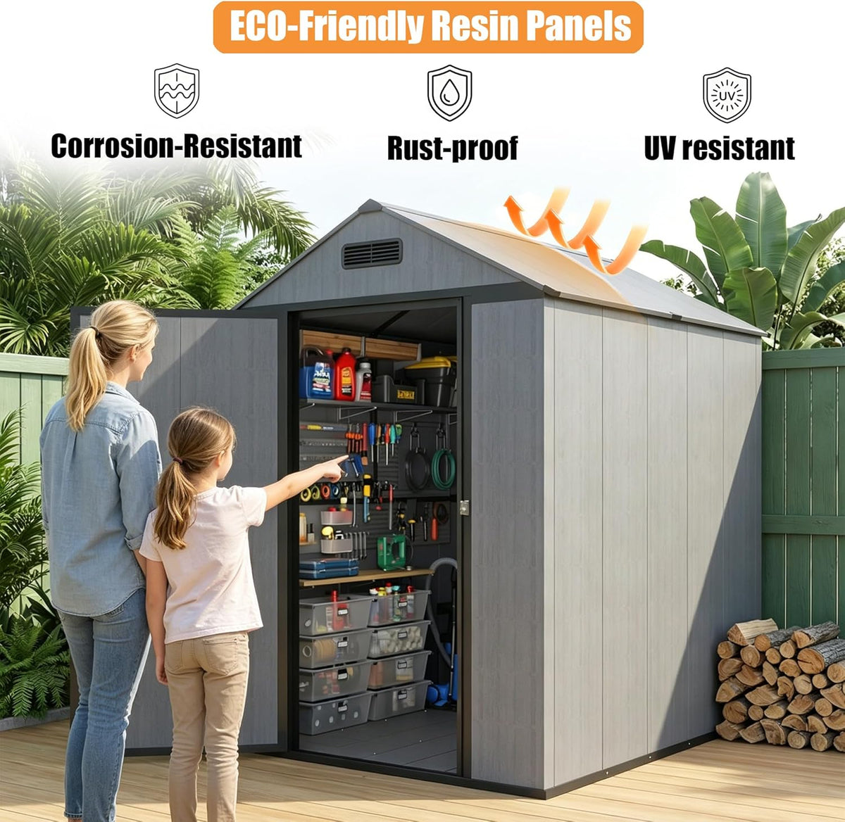 MNLR Resin Storage Shed 4x6 FT with Floor - Weatherproof Outdoor Plastic Tool Shed with Sloped Roof, Built-in Vents & Padlock-Ready Door, Small Garden Shed for Backyard Patio Lawn