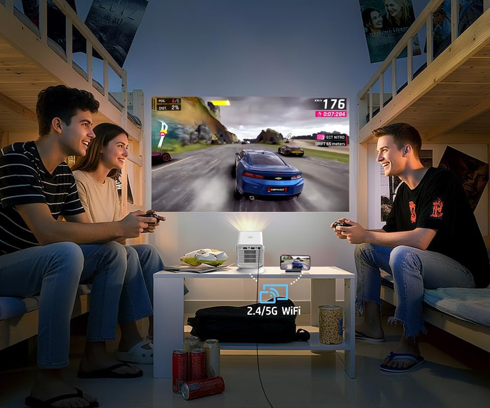 HP MC400 Mini Portable Smart Projector with WiFi and Bluetooth, Short Throw 4K Support & 1080P, Wireless Screen Mirroring, Built-in App & Speaker, USB-C Powered for Home Theater and Outdoor Movies