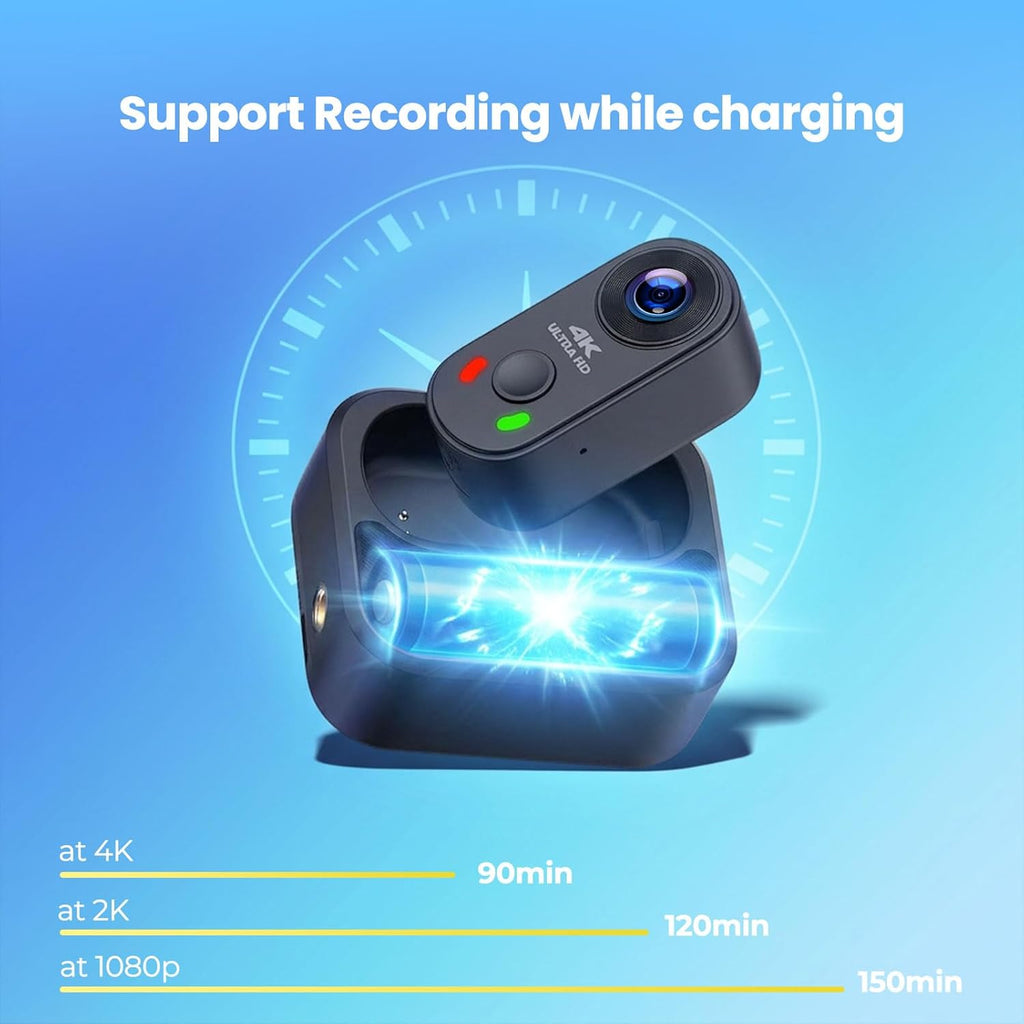 4K Mini Body Camera, Wearable Action Cam with Magnetic Mount, Charging Case, WiFi App Control POV Cam EIS Stabilization, 64GB SD Card, Hands-Free Recording for Vlogging Travel Cycling Motorcycle
