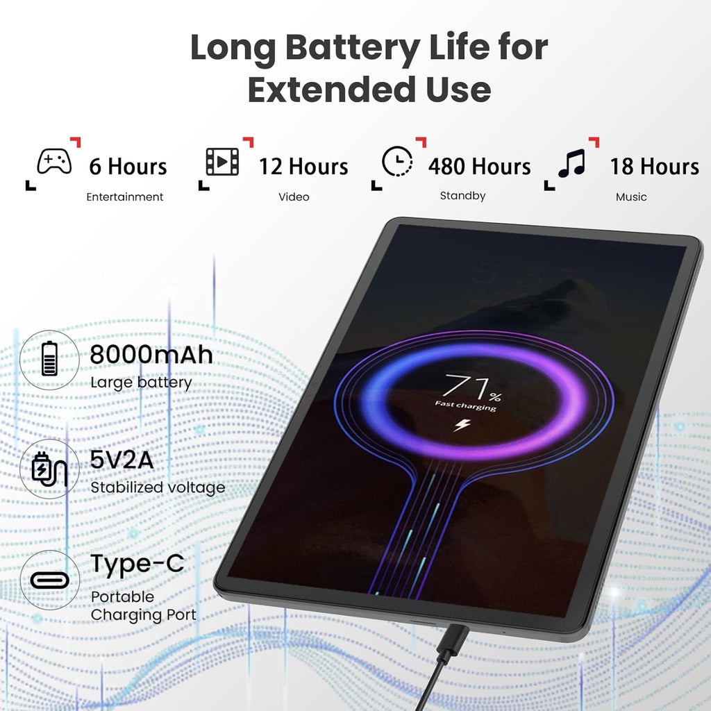 Tablet, 11-inch Android 15 tablets, 20GB+128GB+1TB expansion, Octa-core, 8000mAh large-capacity battery, 5G/2.4G WiFi6, GPS, Bluetooth 5.0, 5MP + 8MP dual cameras, Widevine L1, protective case - Black
