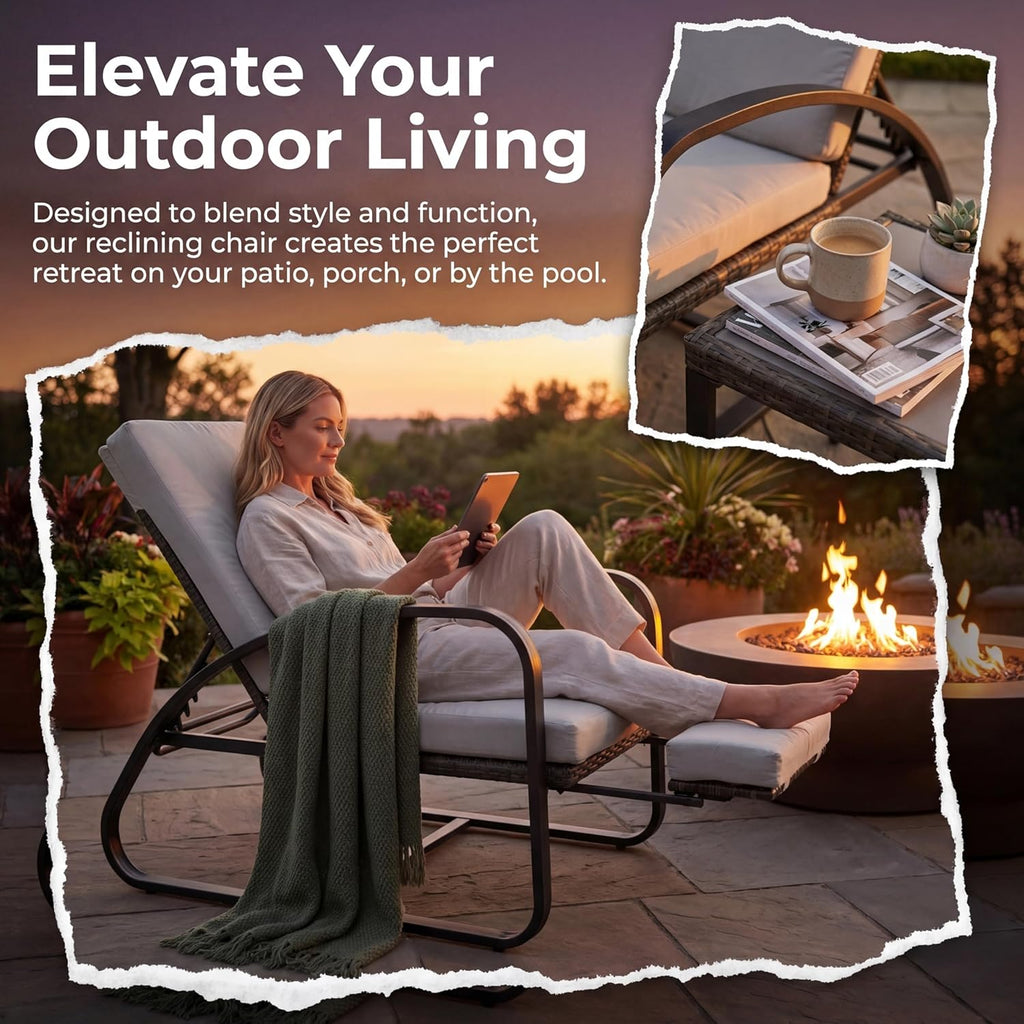 Outdoor Chaise Lounge Chairs Set with Table, 5-Position Adjustable Patio Recliner, Conversation Furniture for Deck, Lawn, Garden, Off-White
