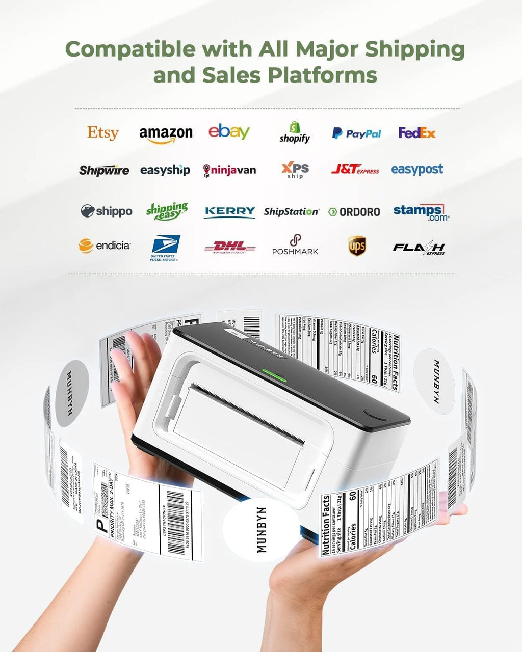 MUNBYN Shipping Label Printer RealWriter 941, 4x6 Thermal Label Printer for Shipment of Packages, Home Shipping Small Business, Compatible with macOS, Windows (USB/USB+Bluetooth)