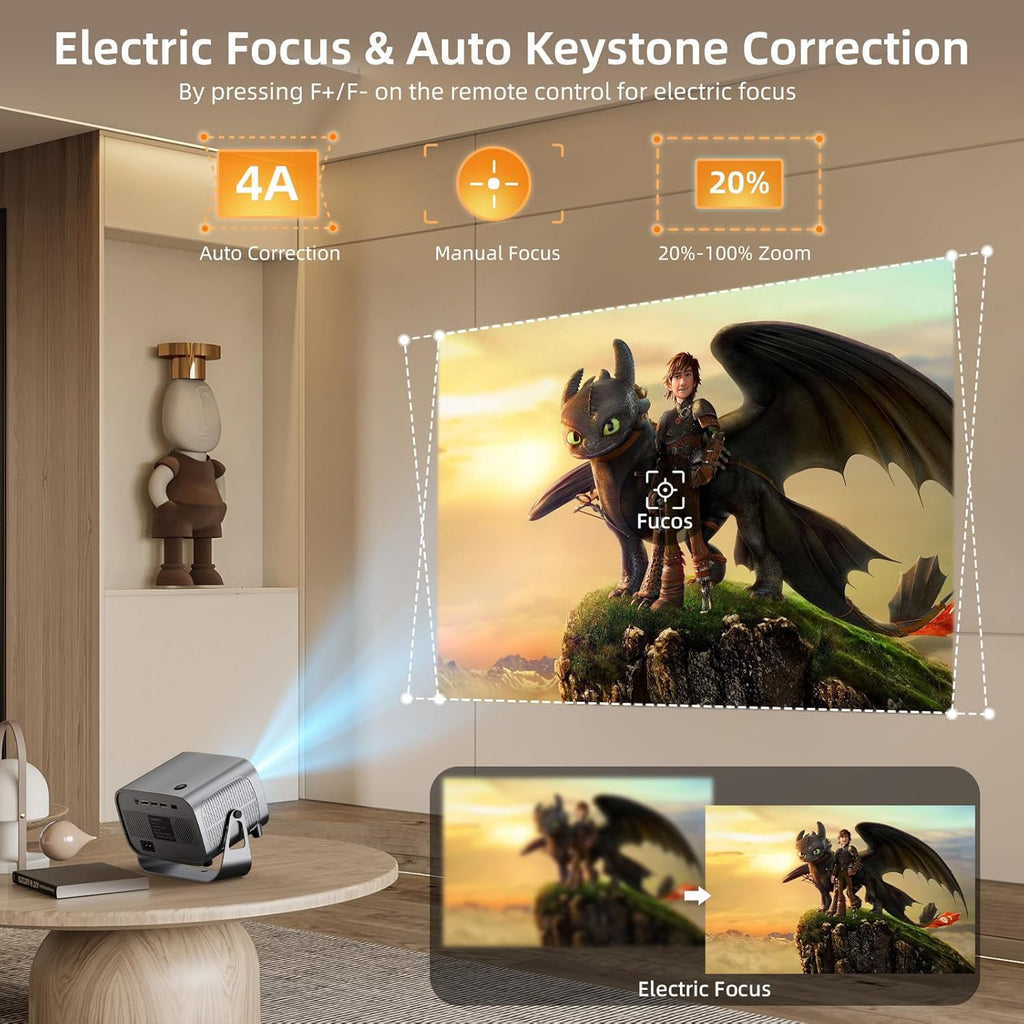 Smart Projector with WIFI and Bluetooth, 800ANSI Native 1080P Portable Projector Built-in Apps, Auto Keystone & Electric Focus Movie Projector for Home Theater Compatible with IOS/Android/HD(Gray)