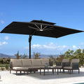 Deconk 10' X 13' Patio Umbrella with LED Lights Outdoor Cantilever Large Rectangle Offset Umbrellas Heavy Duty Aluminum Double Top with 360-degree Rotation for Pool Garden Deck, Black