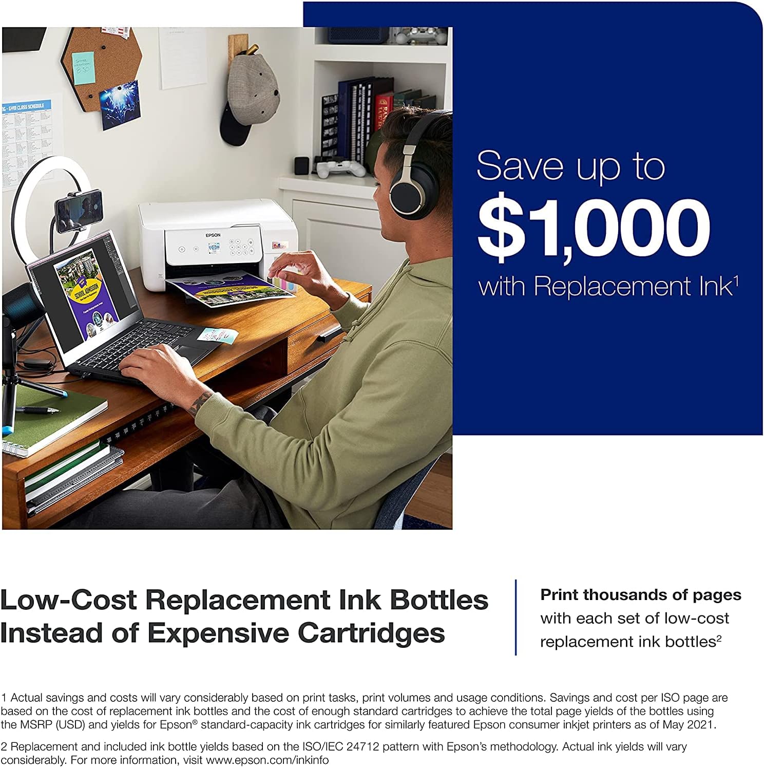Epson EcoTank ET-28 Series Wireless Color All-in-One Cartridge-Free Supertank Printer with Scan and Copy, The Ideal Basic Home Printer, Mobile Printing, LCD Display, Voice-Activated, White