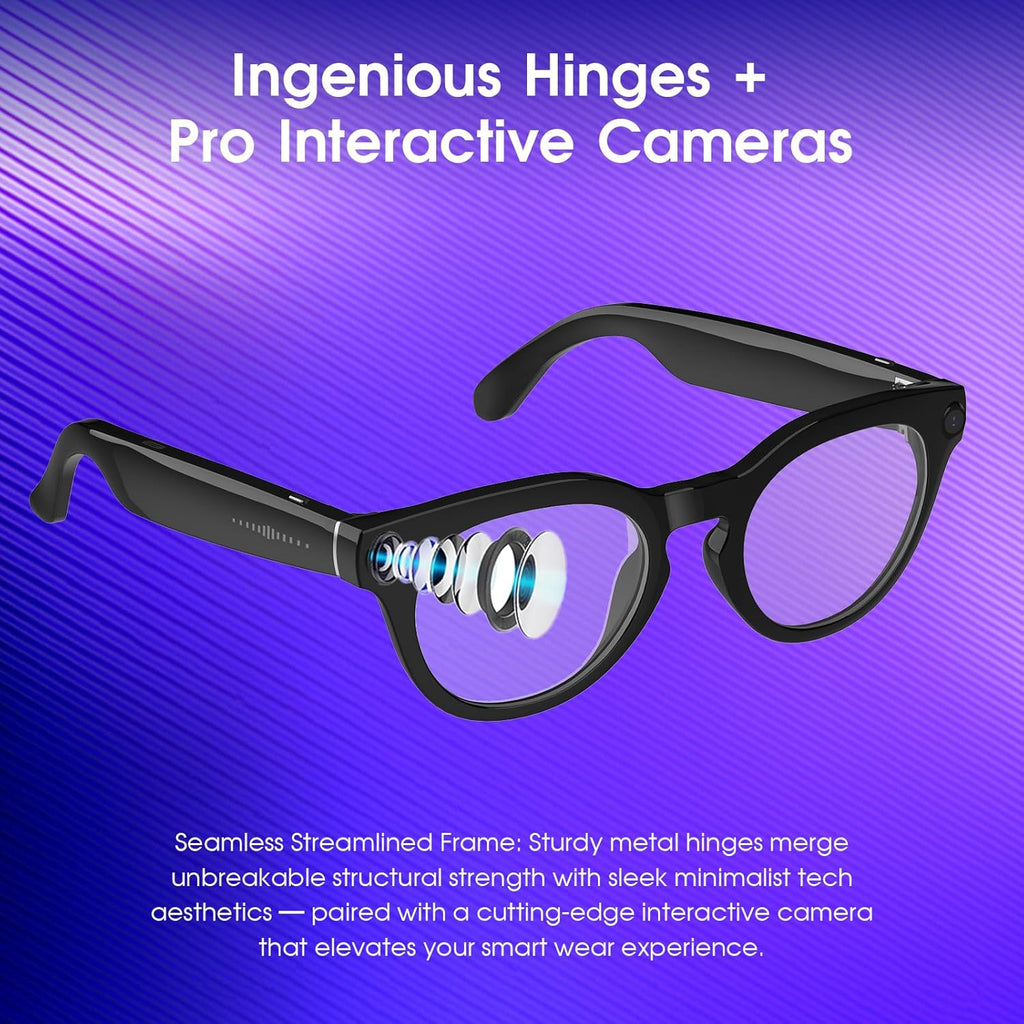 AI Smart Glasses with Camera 4K, 8MP HD Recording Glasses with Open-Ear Sound, Real-Time Translation, Smart Wearable Tech & AI Assistant, Video Recording Glasses with Bluetooth for Life & Travel