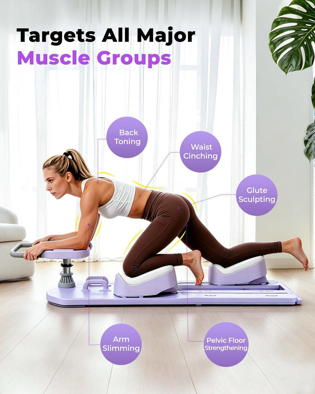 Pilates Reformer Board with Resistance Bands, Pilates Board Set for Full Body Workout Home Fitness Equipment Ab Machine for Women