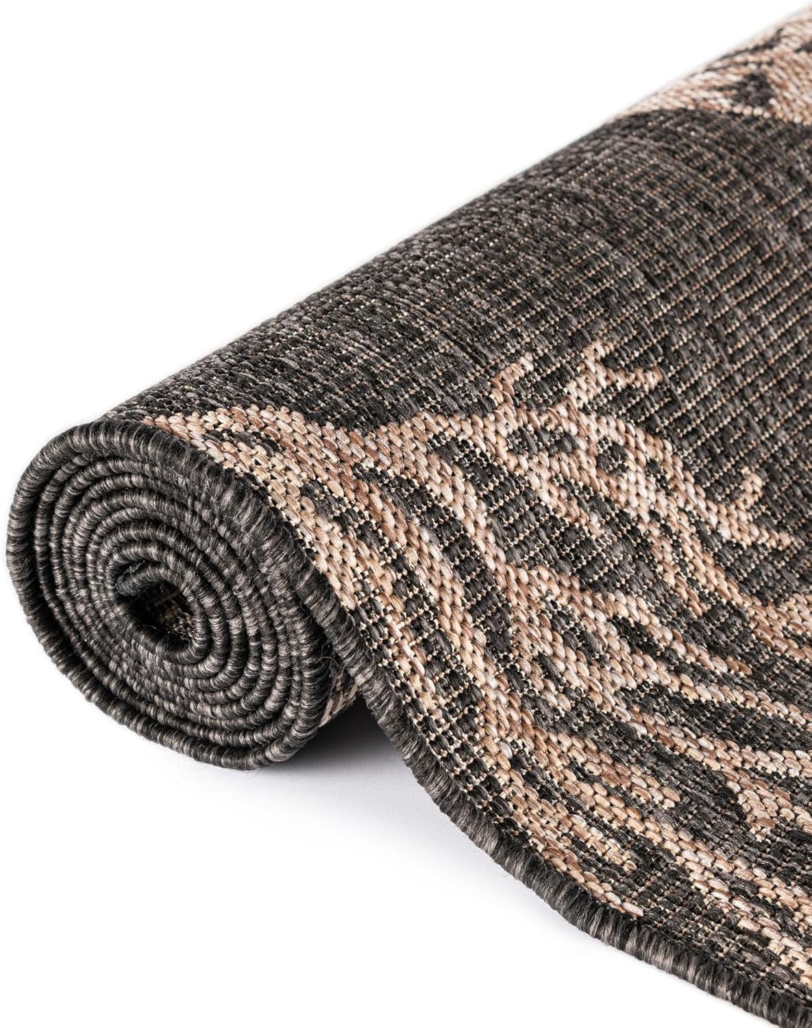 Rugs.com - Outdoor Coastal Rug – 5' 3 x 7' 1 Black Indoor/Outdoor Rug Easy-Clean Flatweave Perfect for Patio Deck and Porch