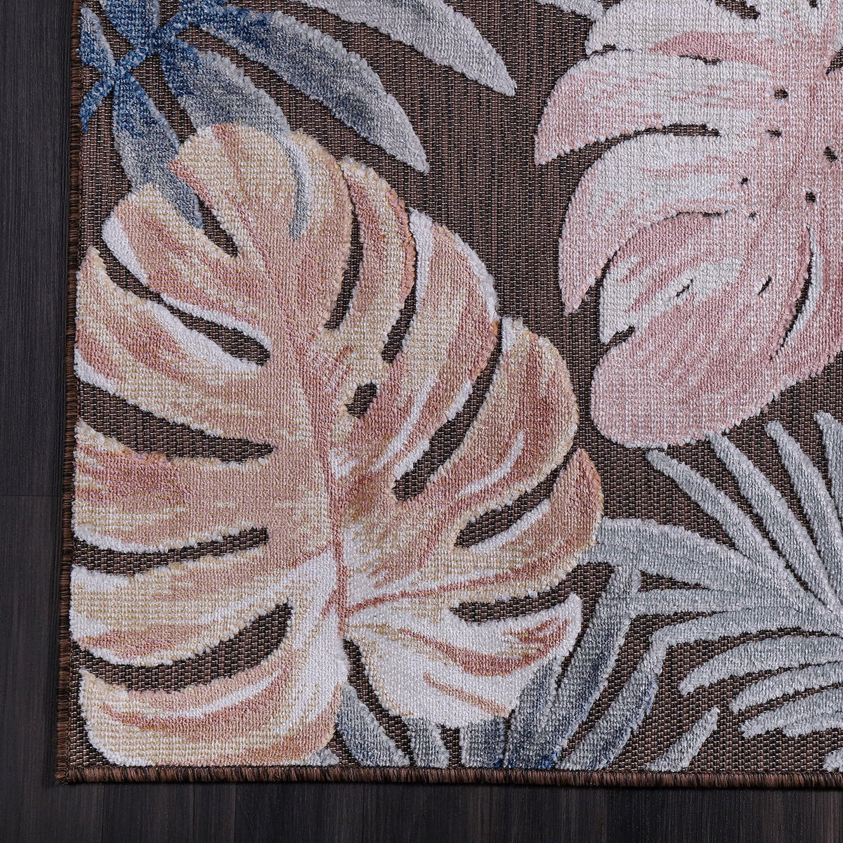 CAMILSON Indoor Outdoor Rug, Brown 6'x9' Leaf Tropical Botanical Area Rugs for Indoor and Outdoor patios, Easy-Cleaning Non-Shedding Living Room, Garden and Kitchen Washable Outside Carpet (6x9)