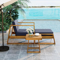 Merax 3 Piece Patio Furniture Set,Acacia Wood Outdoor Lounge Set,Chair & Ottoman and Table, Perfect for Patios, Balconies,and Gardens,Natural+Grey