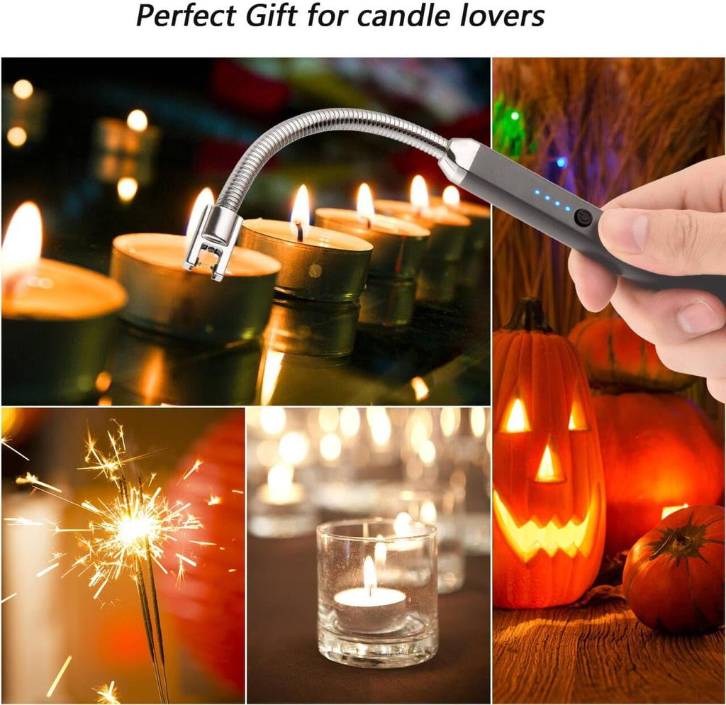 MEIRUBY 2 Pack Electric Candle Lighter, Birthday Christmas Stocking Stuffers Gifts for Women Mom Men Wife Sister, USB Arc Rechargeable Windproof Long Lighter for Candle BBQ Housewarming Gift Idals