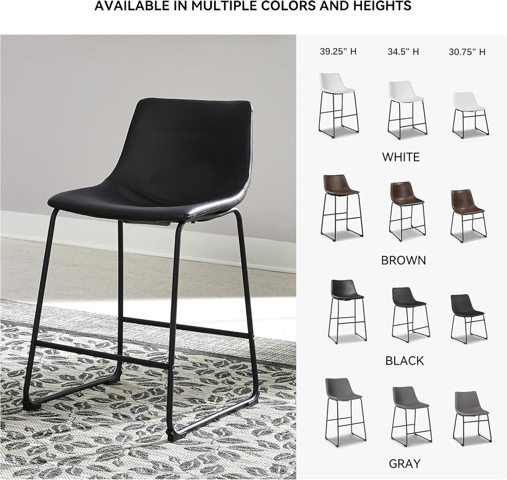 Signature Design by Ashley Centiar 24" Counter Height Modern Bucket Barstool, 2 Count, Black