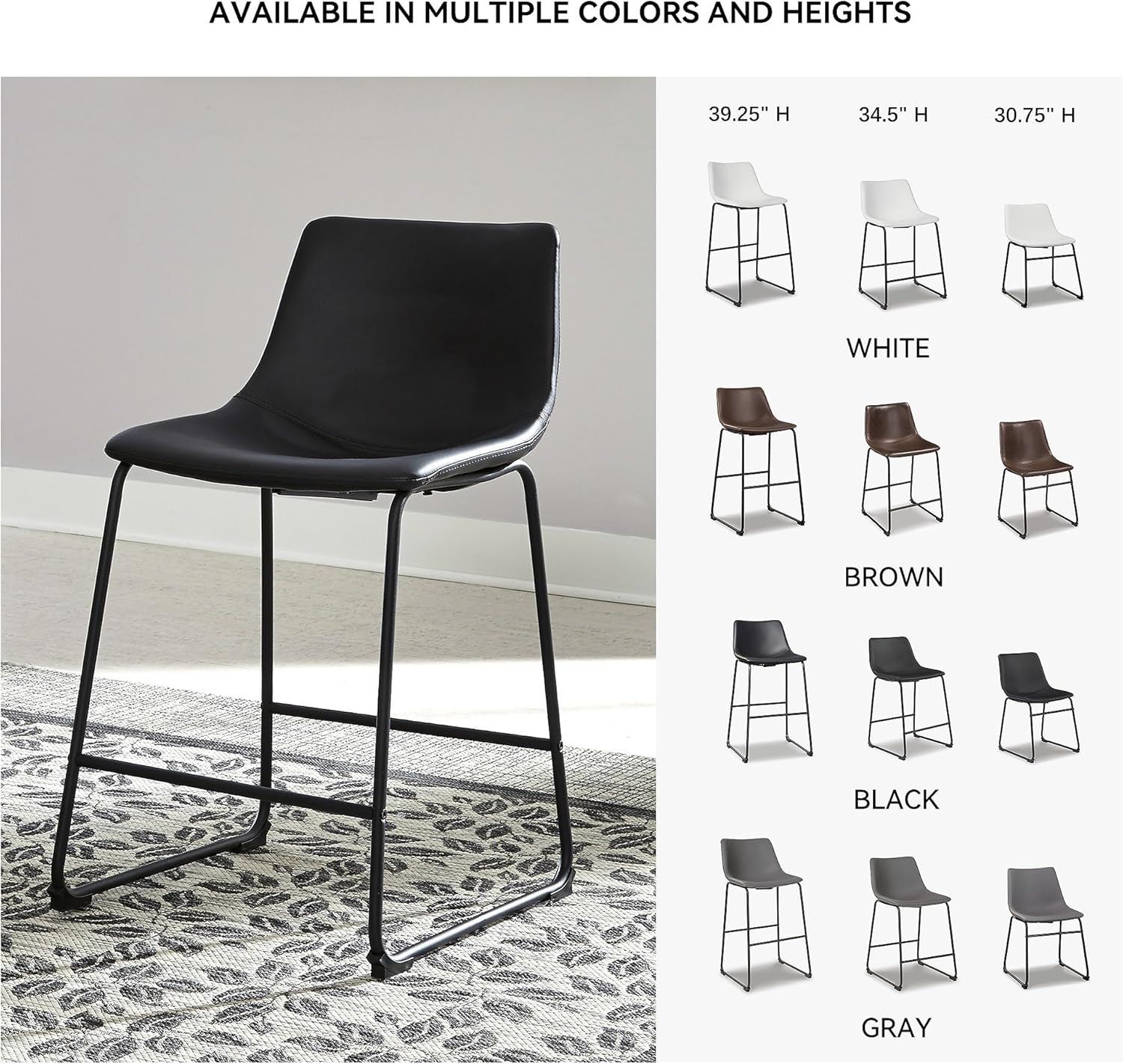 Signature Design by Ashley Centiar 24" Counter Height Modern Bucket Barstool, 2 Count, Black